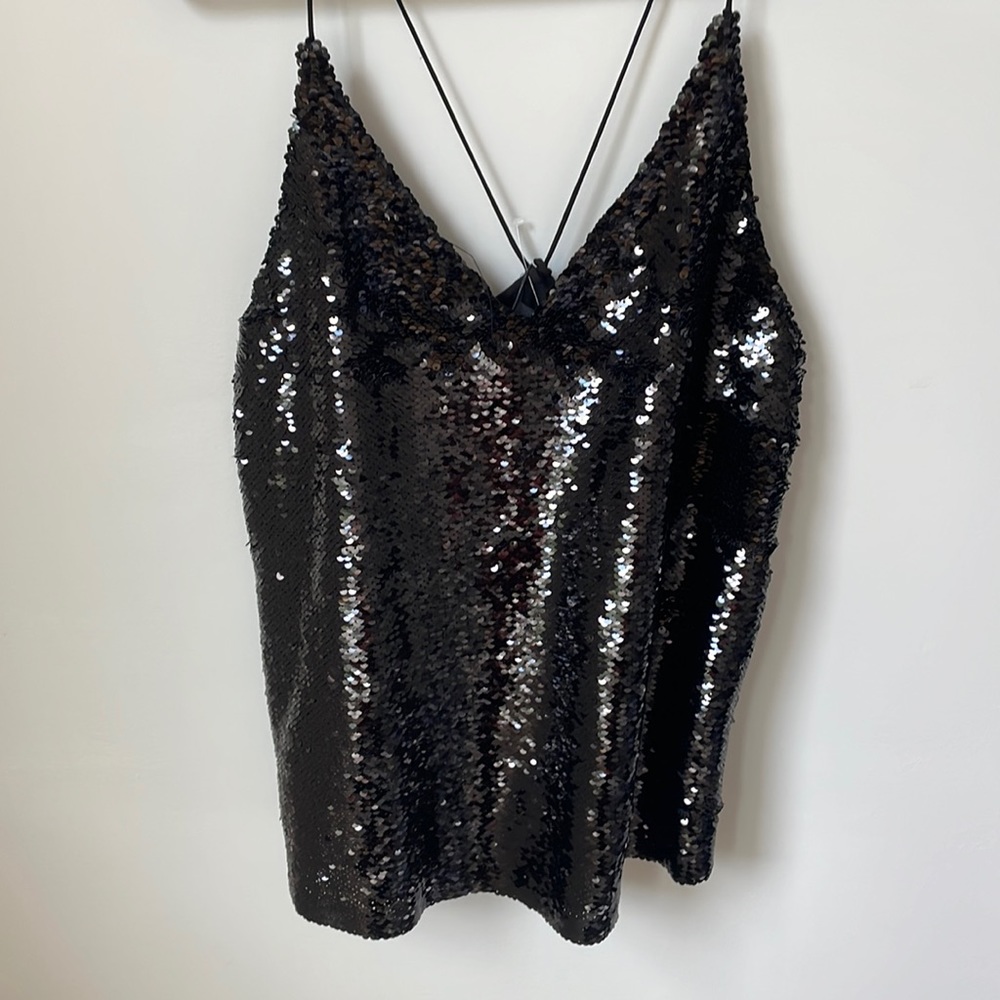 Zara size medium spaghetti strap sequence top black